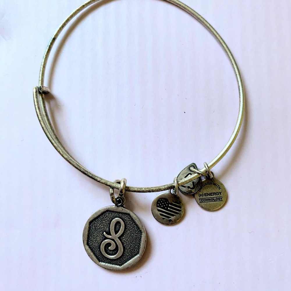 Initial S Antique Silver Bangle